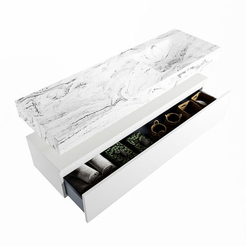 Mondiaz Alan Dlux badmeubel 150cm Talc - Cloud wastafel Glace rechts - zonder kraangat