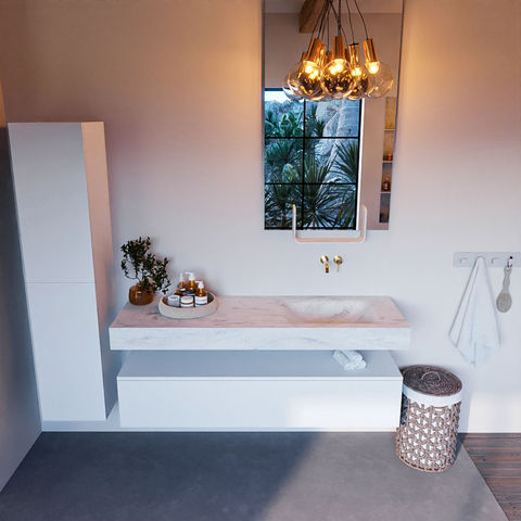 Mondiaz Alan Dlux badmeubel 150cm Talc - Cloud wastafel Opalo rechts - zonder kraangat
