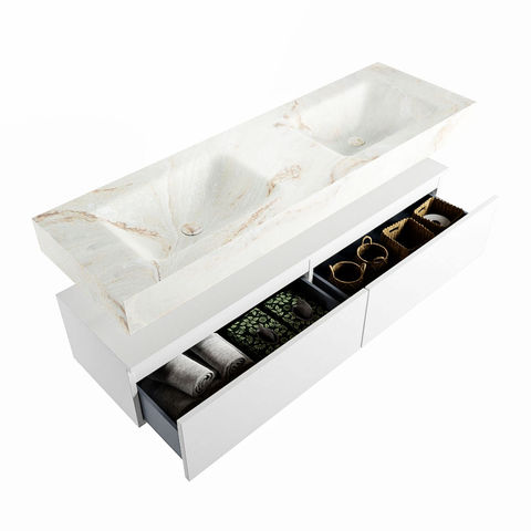 Mondiaz Alan Dlux badmeubel 150cm Talc - Cloud wastafel Frappe dubbel - zonder kraangat