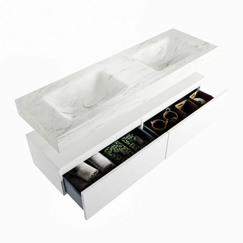 Mondiaz Alan Dlux badmeubel 150cm Talc - Cloud wastafel Opalo dubbel - zonder kraangat