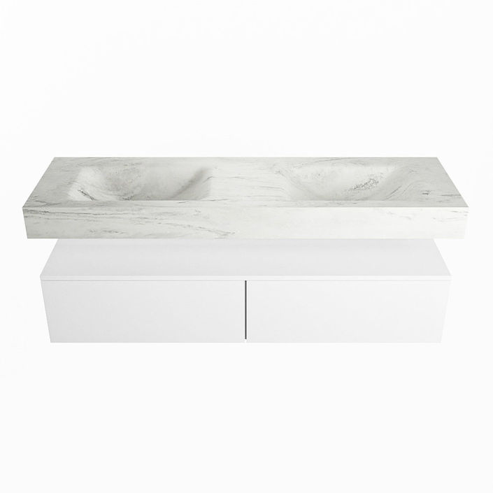 Mondiaz Alan Dlux badmeubel 150cm Talc - Cloud wastafel Opalo dubbel - met 2 kraangaten