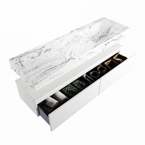 Mondiaz Alan Dlux badmeubel 150cm Talc - Cloud wastafel Glace rechts - zonder kraangat