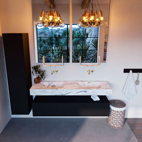 Mondiaz Alan Dlux badmeubel 150cm Urban - Cloud wastafel Glace dubbel - zonder kraangat