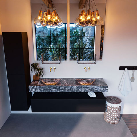Mondiaz Alan Dlux badmeubel 150cm Urban - Cloud wastafel Lava dubbel - zonder kraangat