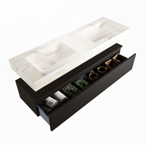 Mondiaz Alan Dlux badmeubel 150cm Urban - Cloud wastafel Ostra dubbel - zonder kraangat