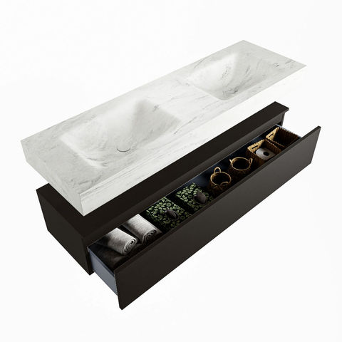 Mondiaz Alan Dlux badmeubel 150cm Urban - Cloud wastafel Opalo dubbel - met 2 kraangaten