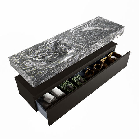 Mondiaz Alan Dlux badmeubel 150cm Urban - Cloud wastafel Lava links - zonder kraangat