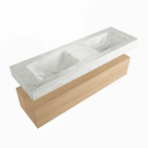 Mondiaz Alan Dlux badmeubel 150cm Washed Oak - Cloud wastafel Opalo dubbel - zonder kraangat