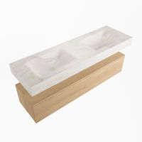 Mondiaz Alan Dlux badmeubel 150cm Washed Oak - Cloud wastafel Ostra dubbel - met 2 kraangaten