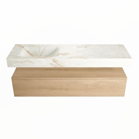Mondiaz Alan Dlux badmeubel 150cm Washed Oak - Cloud wastafel Frappe links - zonder kraangat