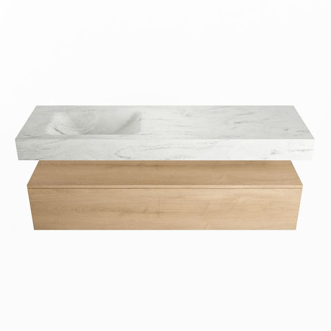 Mondiaz Alan Dlux badmeubel 150cm Washed Oak - Cloud wastafel Opalo links - zonder kraangat