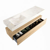 Mondiaz Alan Dlux badmeubel 150cm Washed Oak - Cloud wastafel Ostra links - zonder kraangat