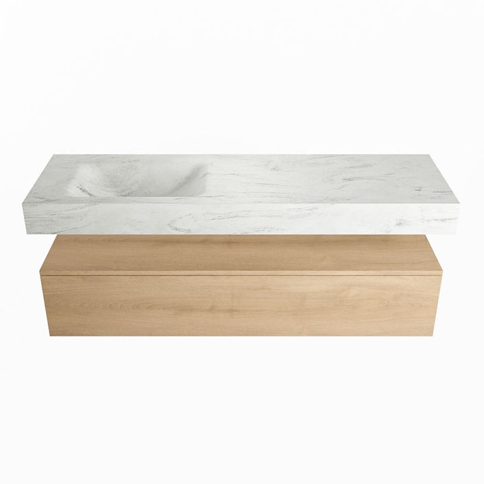 Mondiaz Alan Dlux badmeubel 150cm Washed Oak - Cloud wastafel Opalo links - met 1 kraangat