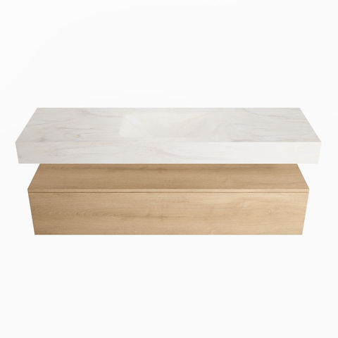 Mondiaz Alan Dlux badmeubel 150cm Washed Oak - Cloud wastafel Ostra midden - zonder kraangat
