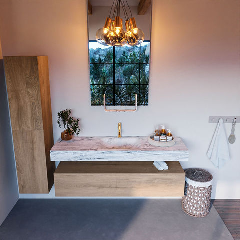 Mondiaz Alan Dlux badmeubel 150cm Washed Oak - Cloud wastafel Glace midden - met 1 kraangat
