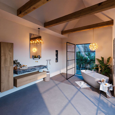 Mondiaz Alan Dlux badmeubel 150cm Washed Oak - Cloud wastafel Lava rechts - zonder kraangat
