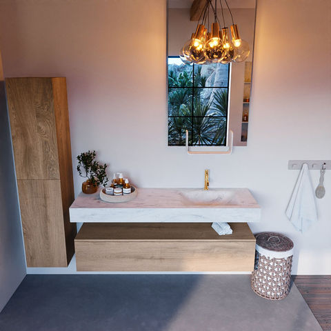 Mondiaz Alan Dlux badmeubel 150cm Washed Oak - Cloud wastafel Opalo rechts - met 1 kraangat