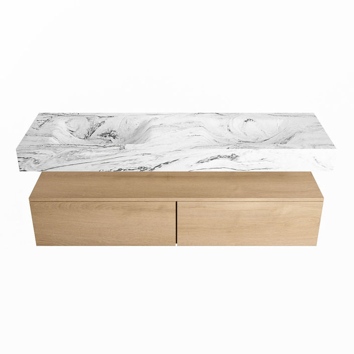 Mondiaz Alan Dlux badmeubel 150cm Washed Oak - Cloud wastafel Glace dubbel - zonder kraangat