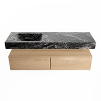 Mondiaz Alan Dlux badmeubel 150cm Washed Oak - Cloud wastafel Lava links - zonder kraangat
