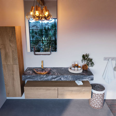Mondiaz Alan Dlux badmeubel 150cm Washed Oak - Cloud wastafel Lava links - met 1 kraangat