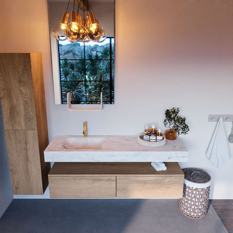 Mondiaz Alan Dlux badmeubel 150cm Washed Oak - Cloud wastafel Opalo links - met 1 kraangat
