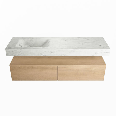 Mondiaz Alan Dlux badmeubel 150cm Washed Oak - Cloud wastafel Opalo links - met 1 kraangat