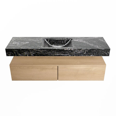 Mondiaz Alan Dlux badmeubel 150cm Washed Oak - Cloud wastafel Lava midden - zonder kraangat