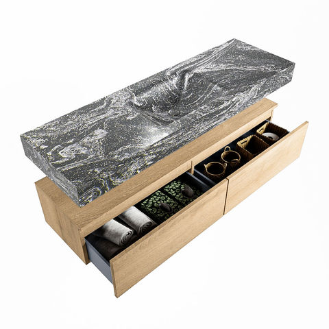 Mondiaz Alan Dlux badmeubel 150cm Washed Oak - Cloud wastafel Lava midden - zonder kraangat