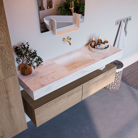 Mondiaz Alan Dlux badmeubel 150cm Washed Oak - Cloud wastafel Ostra midden - zonder kraangat