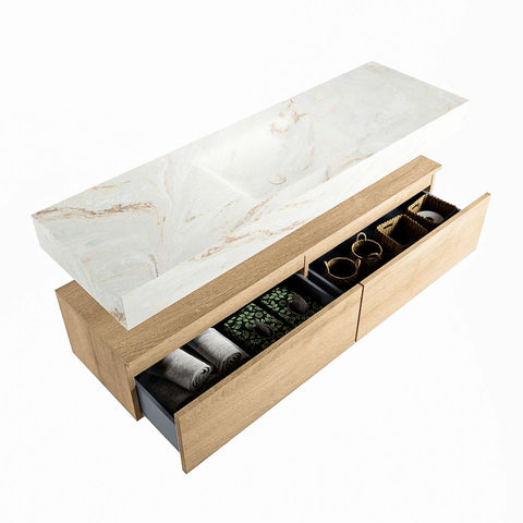 Mondiaz Alan Dlux badmeubel 150cm Washed Oak - Cloud wastafel Frappe midden - met 1 kraangat
