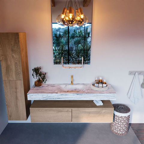 Mondiaz Alan Dlux badmeubel 150cm Washed Oak - Cloud wastafel Glace midden - met 1 kraangat