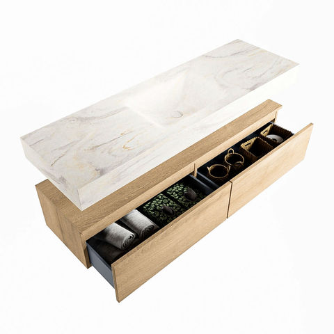 Mondiaz Alan Dlux badmeubel 150cm Washed Oak - Cloud wastafel Ostra midden - met 1 kraangat