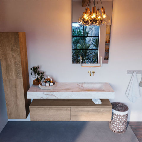 Mondiaz Alan Dlux badmeubel 150cm Washed Oak - Cloud wastafel Frappe rechts - zonder kraangat
