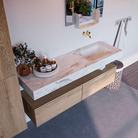 Mondiaz Alan Dlux badmeubel 150cm Washed Oak - Cloud wastafel Frappe rechts - zonder kraangat