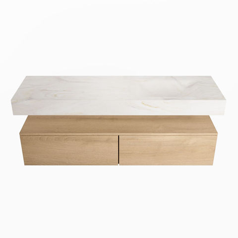 Mondiaz Alan Dlux badmeubel 150cm Washed Oak - Cloud wastafel Ostra rechts - zonder kraangat