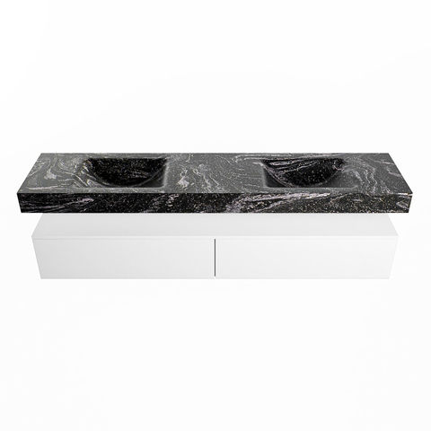 Mondiaz Alan Dlux badmeubel 200cm Talc - Cloud wastafel Lava dubbel - met 2 kraangaten