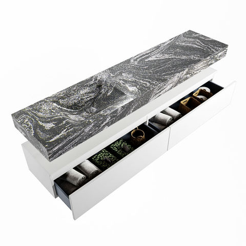 Mondiaz Alan Dlux badmeubel 200cm Talc - Cloud wastafel Lava links - met 1 kraangat