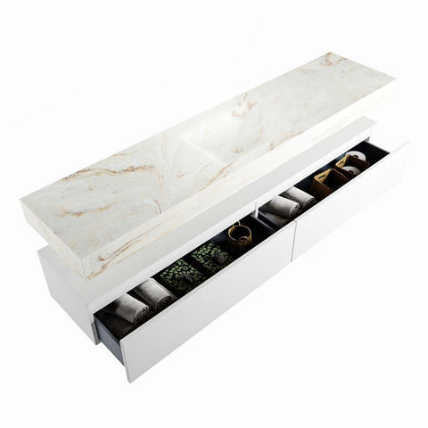 Mondiaz Alan Dlux badmeubel 200cm Talc - Cloud wastafel Frappe midden - zonder kraangat
