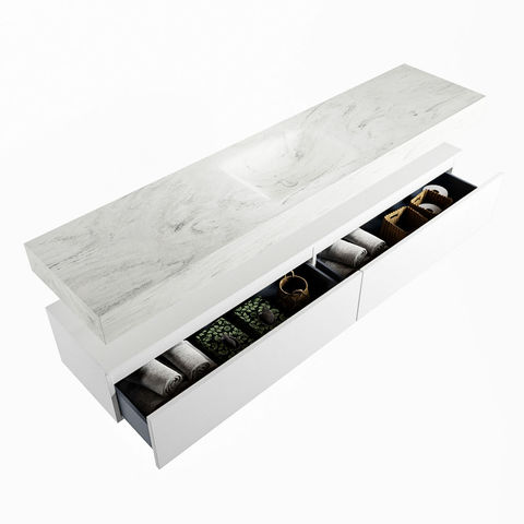 Mondiaz Alan Dlux badmeubel 200cm Talc - Cloud wastafel Opalo midden - zonder kraangat