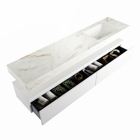 Mondiaz Alan Dlux badmeubel 200cm Talc - Cloud wastafel Frappe rechts - zonder kraangat