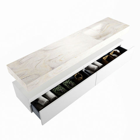 Mondiaz Alan Dlux badmeubel 200cm Talc - Cloud wastafel Ostra rechts - met 1 kraangat
