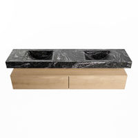 Mondiaz Alan Dlux badmeubel 200cm Washed Oak - Cloud wastafel Lava dubbel - met 2 kraangaten