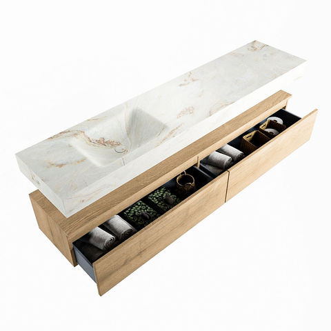 Mondiaz Alan Dlux badmeubel 200cm Washed Oak - Cloud wastafel Frappe links - zonder kraangat