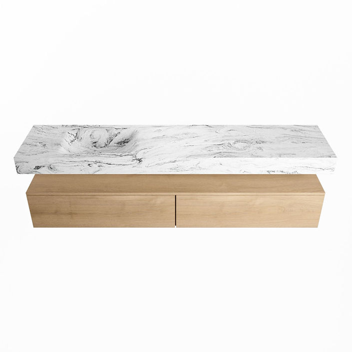 Mondiaz Alan Dlux badmeubel 200cm Washed Oak - Cloud wastafel Glace links - zonder kraangat