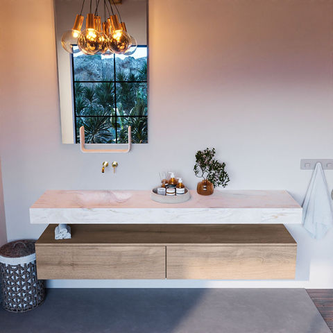 Mondiaz Alan Dlux badmeubel 200cm Washed Oak - Cloud wastafel Ostra links - zonder kraangat