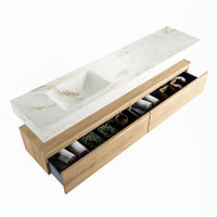 Mondiaz Alan Dlux badmeubel 200cm Washed Oak - Cloud wastafel Frappe links - met 1 kraangat