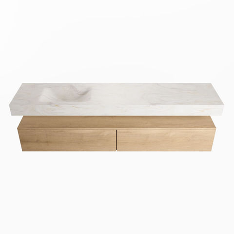Mondiaz Alan Dlux badmeubel 200cm Washed Oak - Cloud wastafel Ostra links - met 1 kraangat