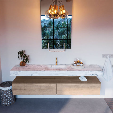 Mondiaz Alan Dlux badmeubel 200cm Washed Oak - Cloud wastafel Glace midden - met 1 kraangat