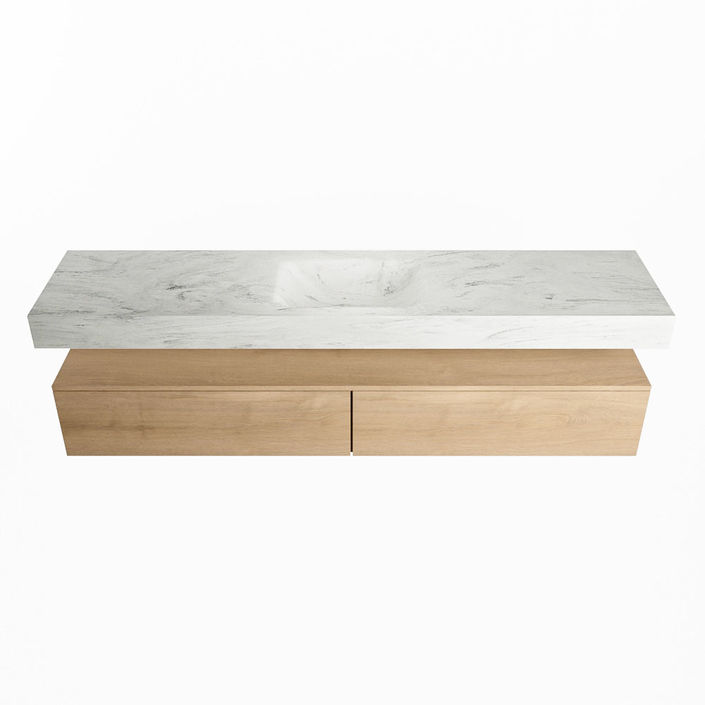 Mondiaz Alan Dlux badmeubel 200cm Washed Oak - Cloud wastafel Opalo midden - met 1 kraangat