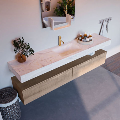 Mondiaz Alan Dlux badmeubel 200cm Washed Oak - Cloud wastafel Ostra midden - met 1 kraangat